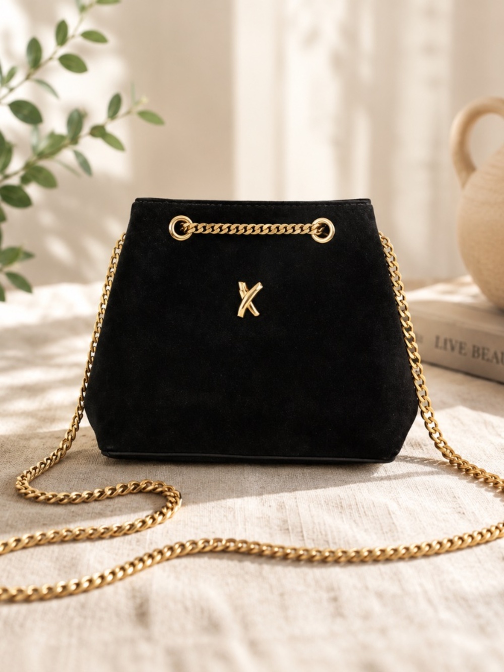 Paloma Picasso Suede Shoulder Purse w/ Gold Chain